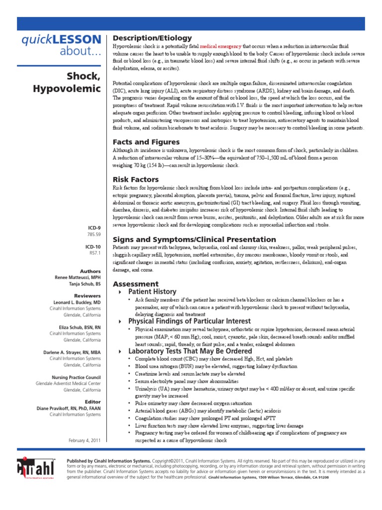 Shock, Hypovolemic | PDF | Shock (Circulatory) | Bleeding
