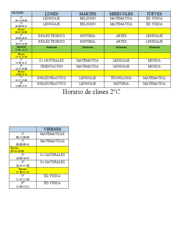 Horario 2°c | PDF | Ciencias sociales | Estudios de idiomas extranjeros