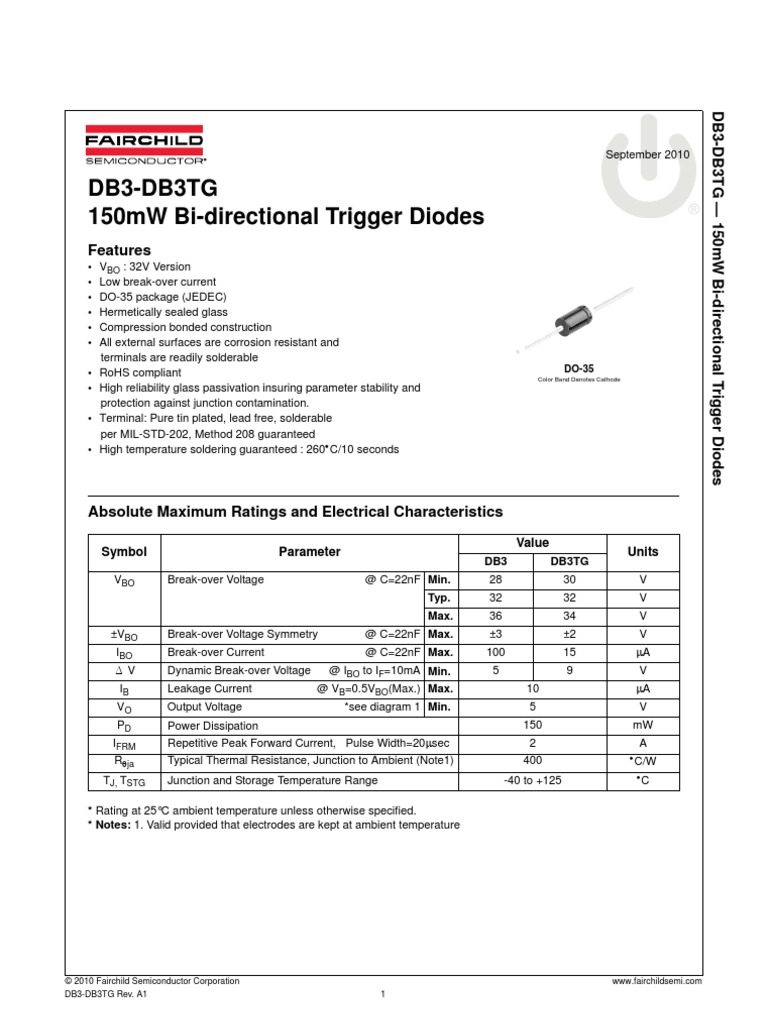 DB3-DB3TG 150mW Bi-Directional Trigger Diodes: Features | PDF ...