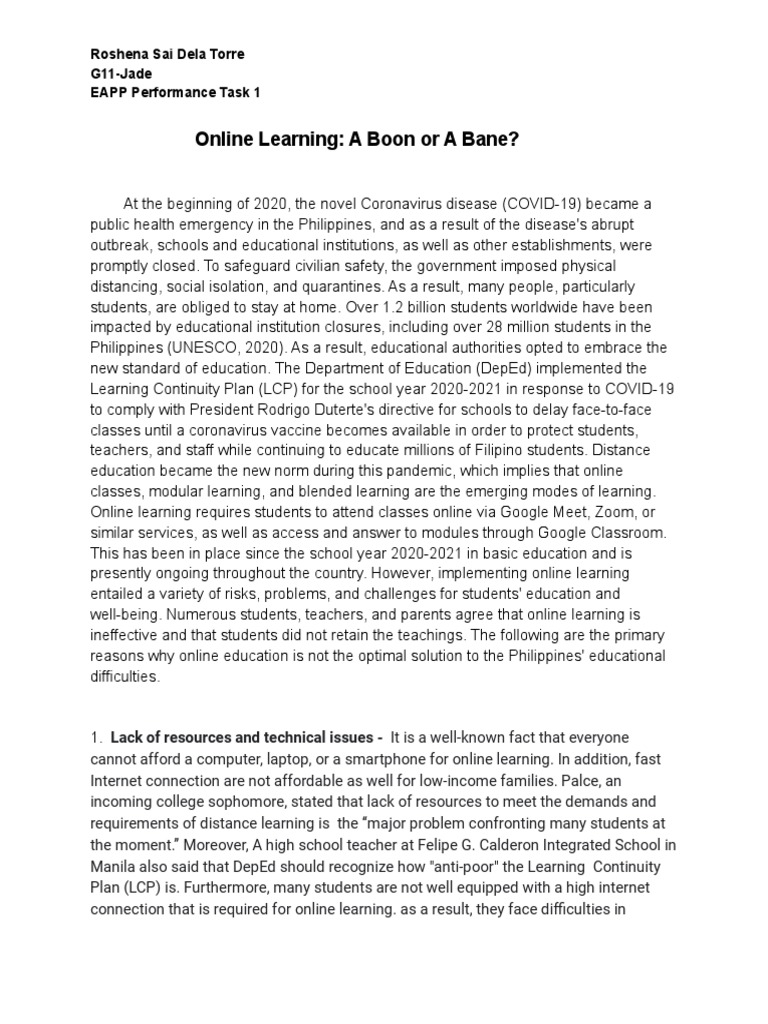 Online Learning: A Boon or A Bane? | PDF | Distance Education