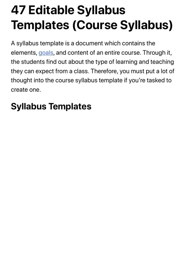 47 Editable Syllabus Templates (Course Syllabus) TemplateLab | PDF ...