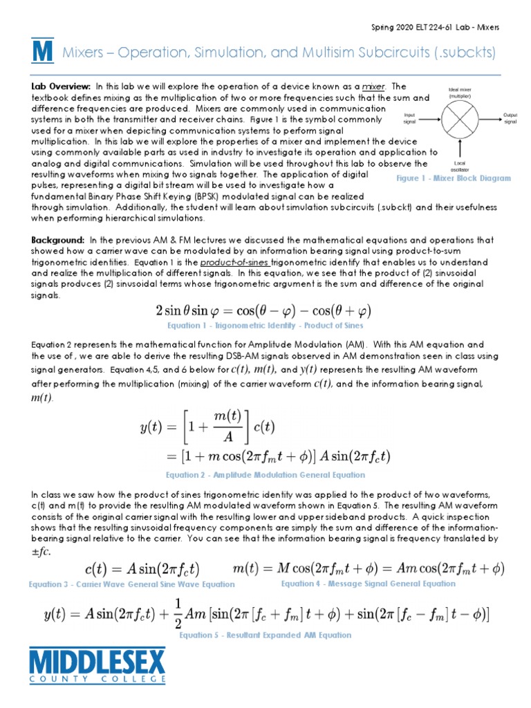 Mixer Operations and Multisim Lab | PDF | Modulation | Electronics