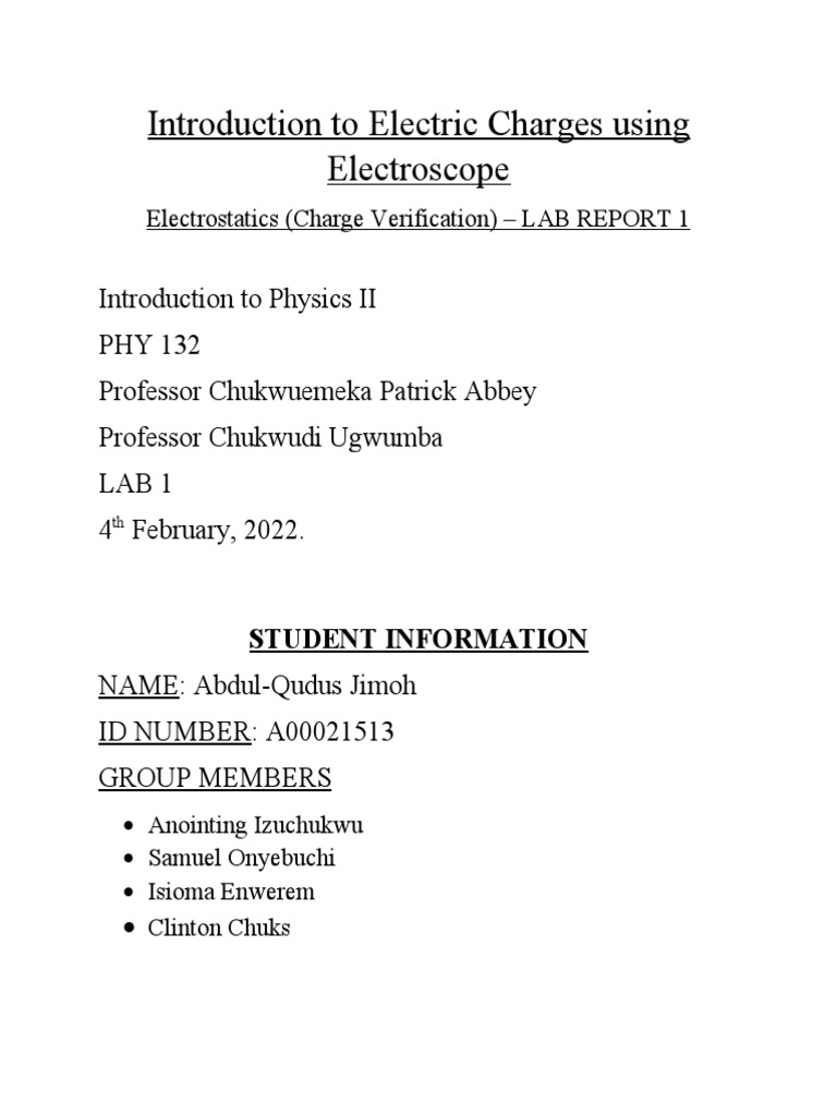 Electrostatics Lab Report: Charging Methods | PDF | Electric Charge ...