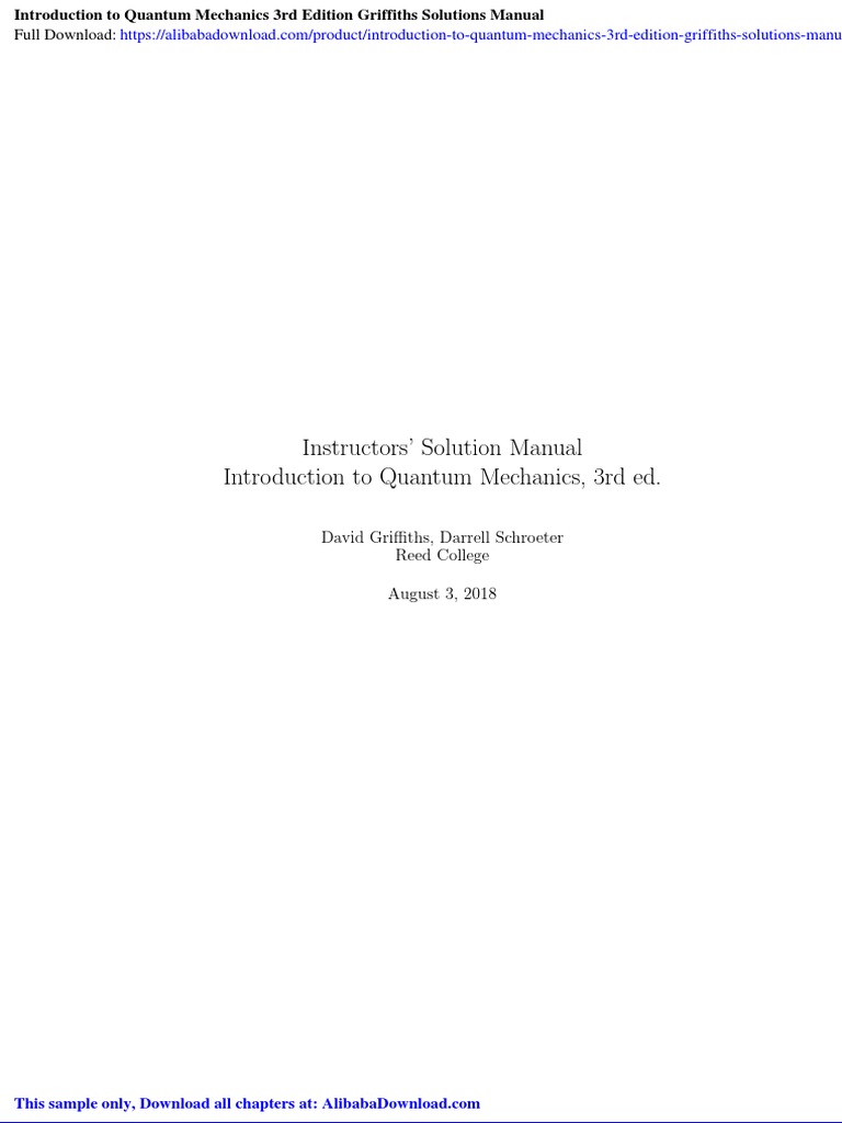 Introduction To Quantum Mechanics 3rd Edition Griffiths Solutions ...