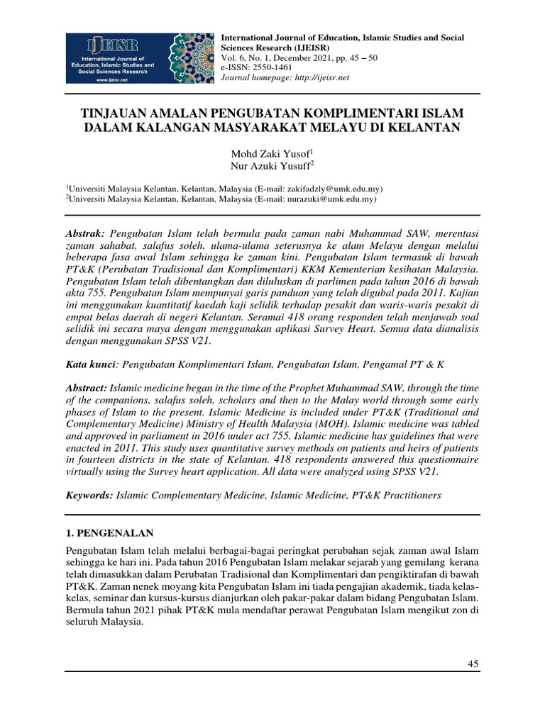 Tinjauan Amalan Pengubatan Komplimentari Islam Dalam Kalangan ...