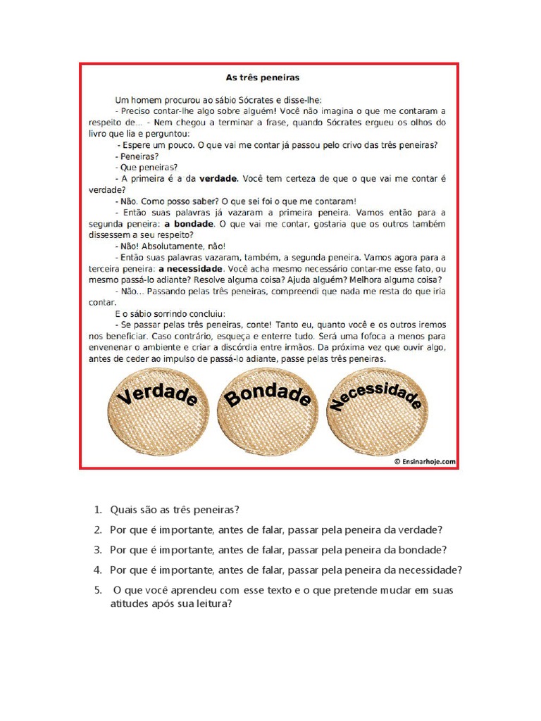 As Três Peneiras de Sócrates: Reflexões | PDF