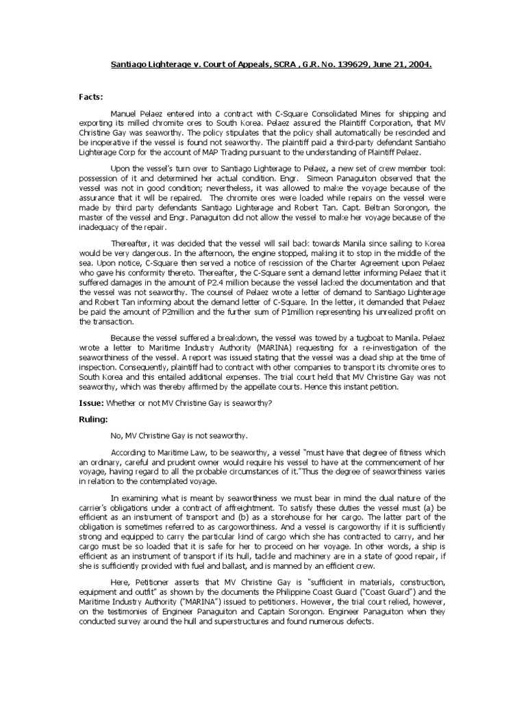Santiago lighterage v court of appeals scra g r no 139629 june 21