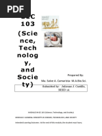 GEC 103 (Scie Nce, Tech Nolog Y, and Socie Ty) : Prepared By: Ma. Salve A. Camarista-M.A.Bio - Sci