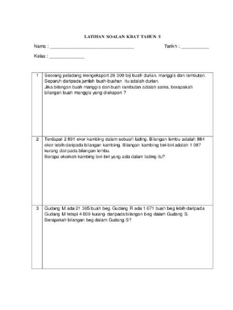 Soalan KBAT Math Tahun 5 | PDF