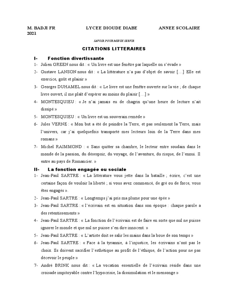 Citations Specifiques A La Litterature Et Des Sujets Litteraires Pdf Romans Theatre