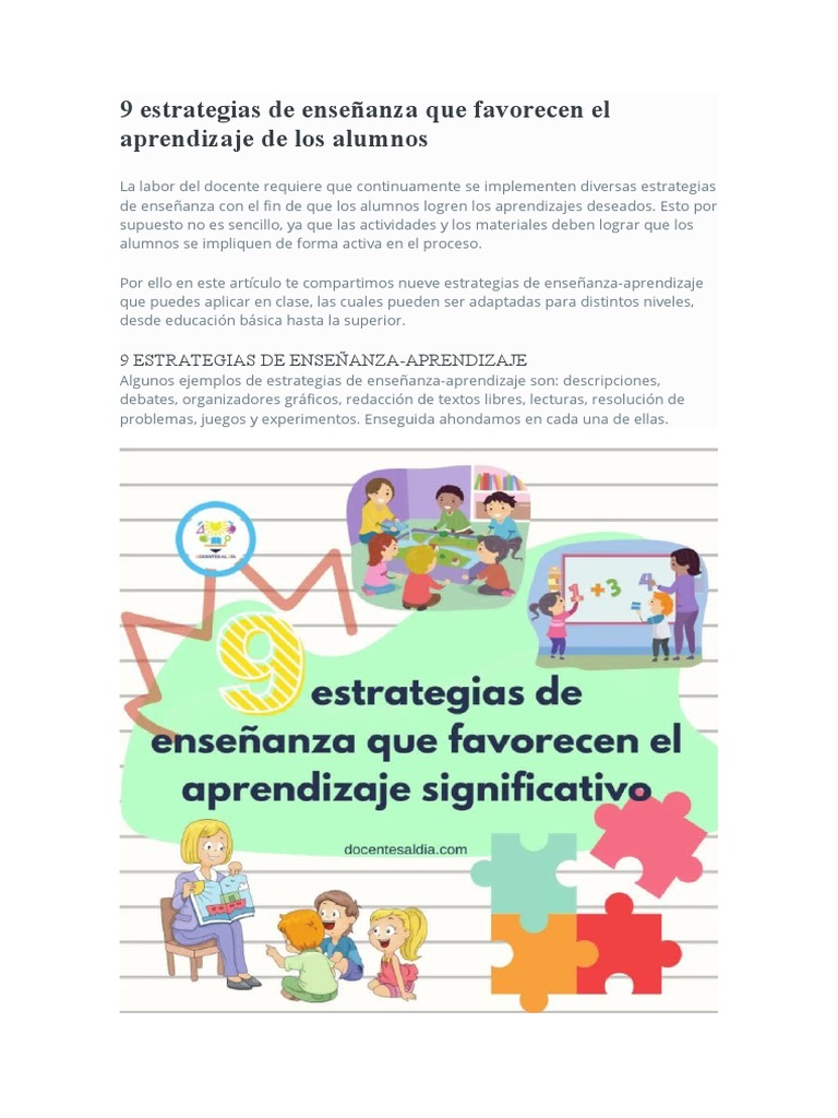 9 Estrategias de Enseñanza Que Favorecen El Aprendizaje de Los Alumnos ...