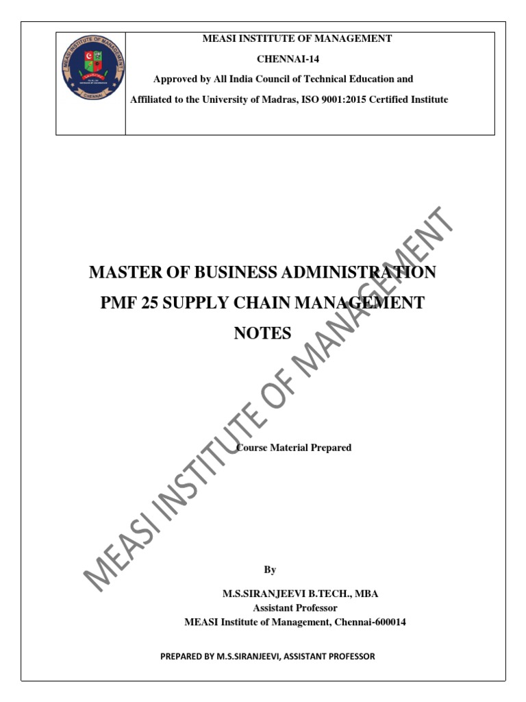 Master of Business Administration PMF 25 Supply Chain Management Notes
