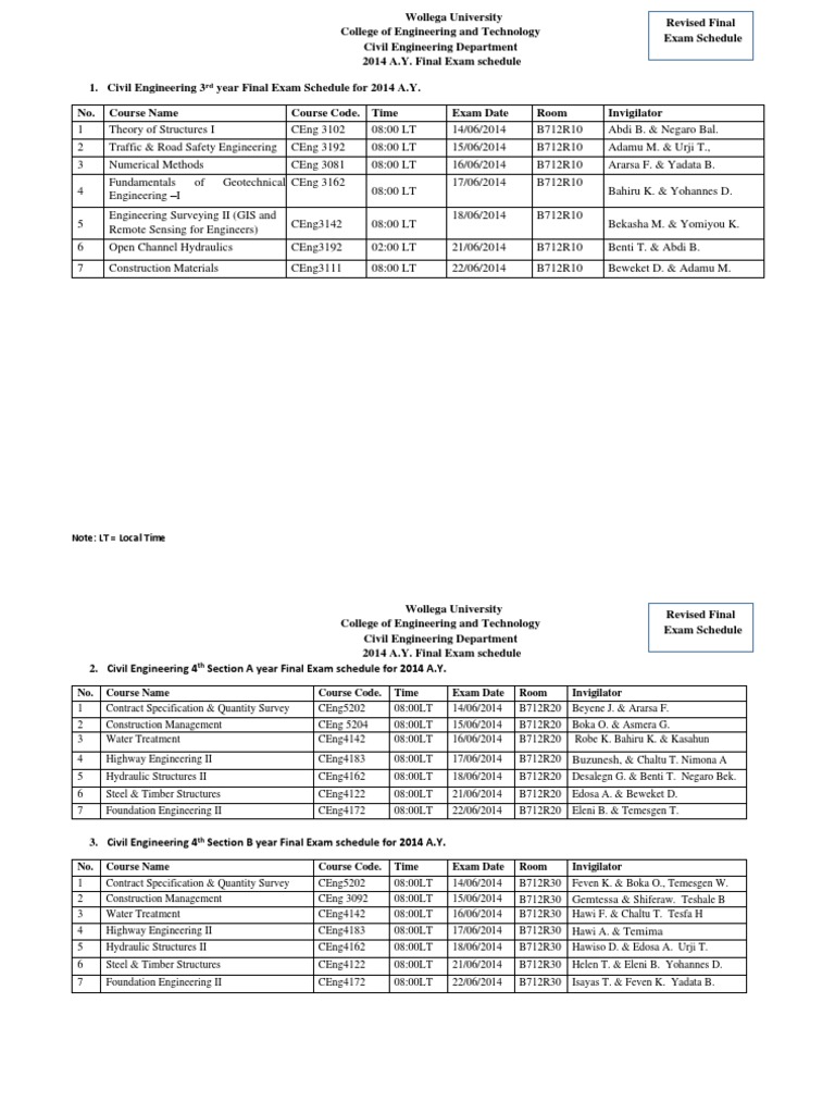 Revised Final Exam Schedule-9 | PDF | Civil Engineering | Engineering