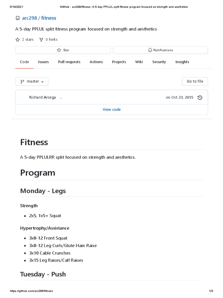 GitHub - Arc298 - Fitness - A 5-Day PPLUL Split Fitness Program Focused ...