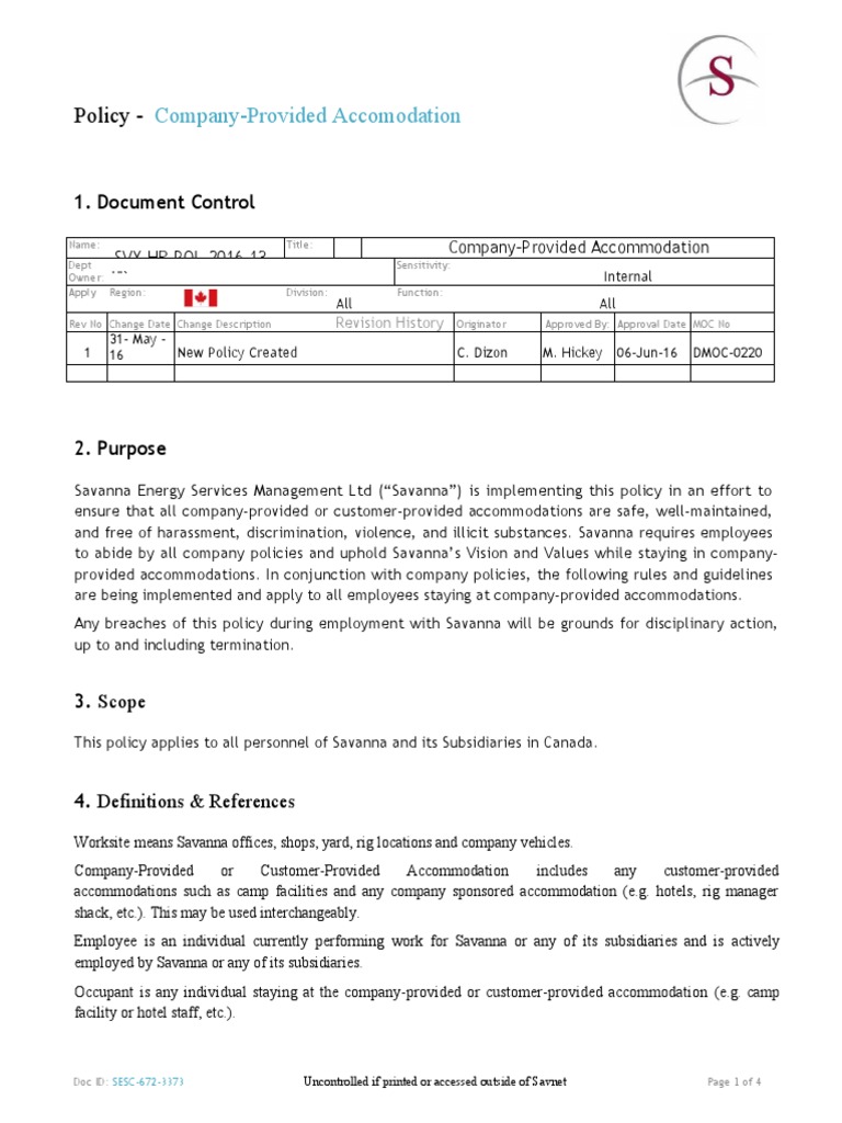 Company-Provided Accommodation Policy | PDF | Harassment | Sexual ...