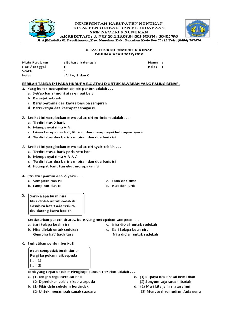 Soal BINDO Kelas 7 | PDF