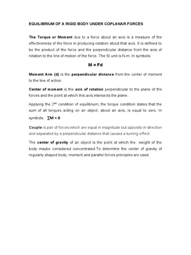 Understanding Equilibrium Of Rigid Bodies Through Analysis Of Coplanar