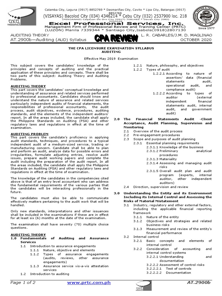 CPA Auditing and Attestation Syllabus | PDF | Audit | Internal Control