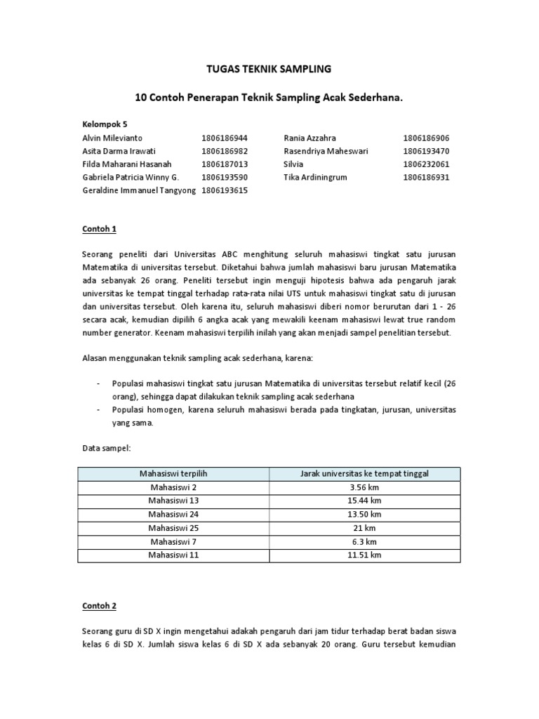 Contoh Penggunaan Sampling Acak Sederhana | PDF