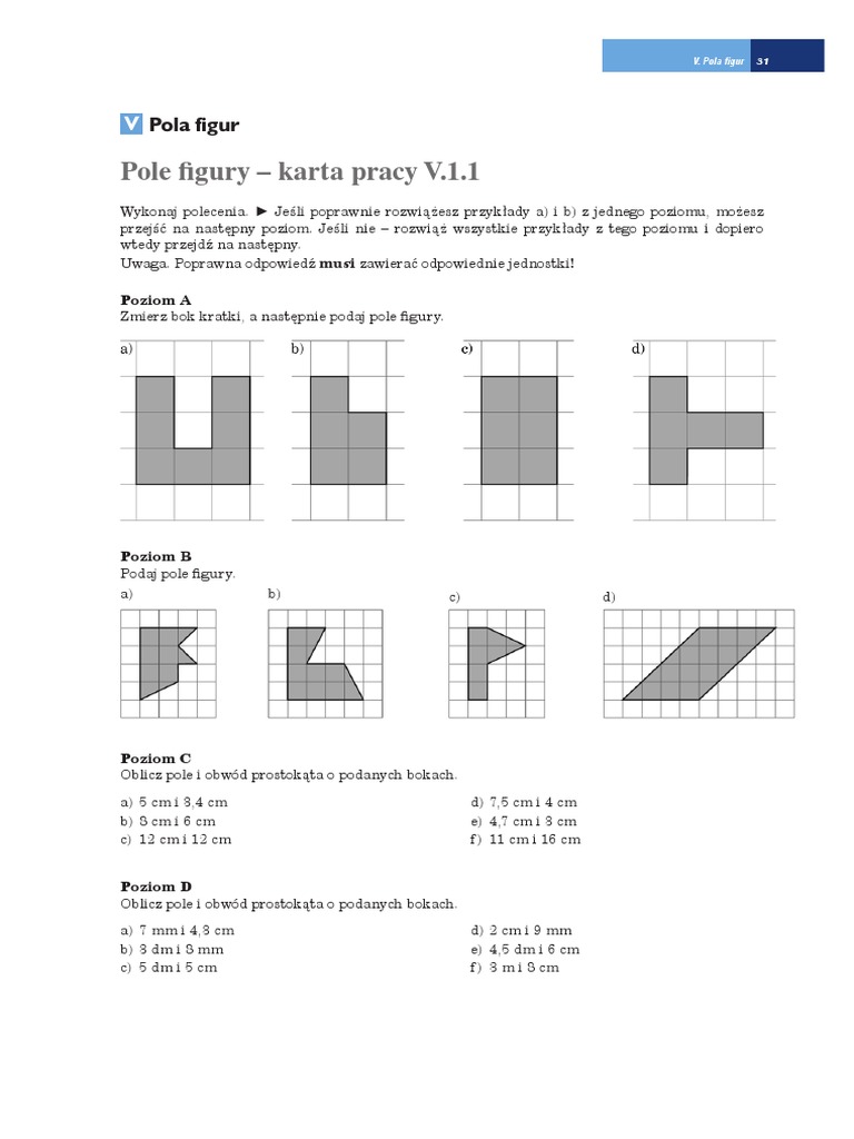 Obwody Figur Klasa 3 Karty Pracy Do Druku Pola Figur - Karta Pracy | PDF