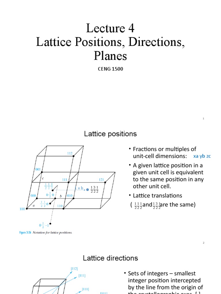Lecture 4 - Lattice Position Plane | PDF | Crystal Structure | Biophysics