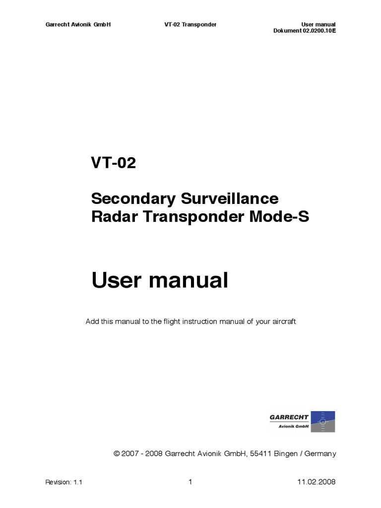 User Manual: VT-02 Secondary Surveillance Radar Transponder Mode-S ...