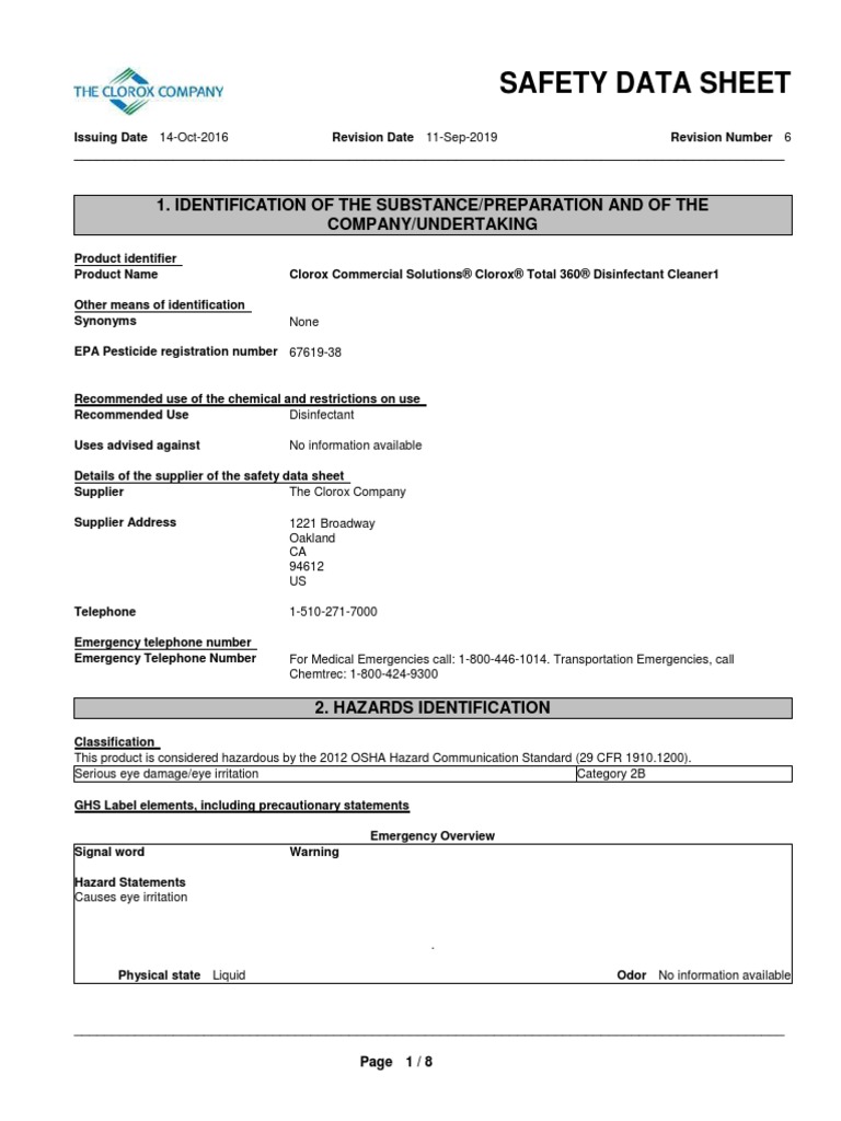 Clorox MSDS PDF
