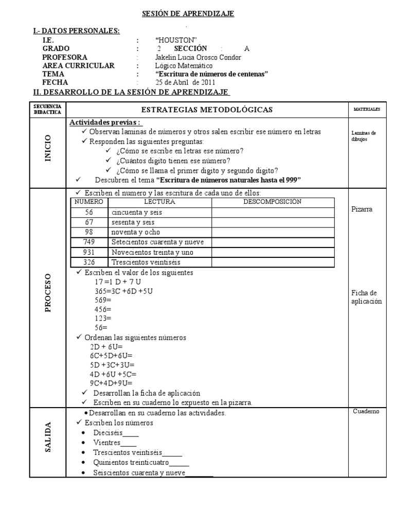 SESIÓN DE APRENDIZAJE 25 a 29