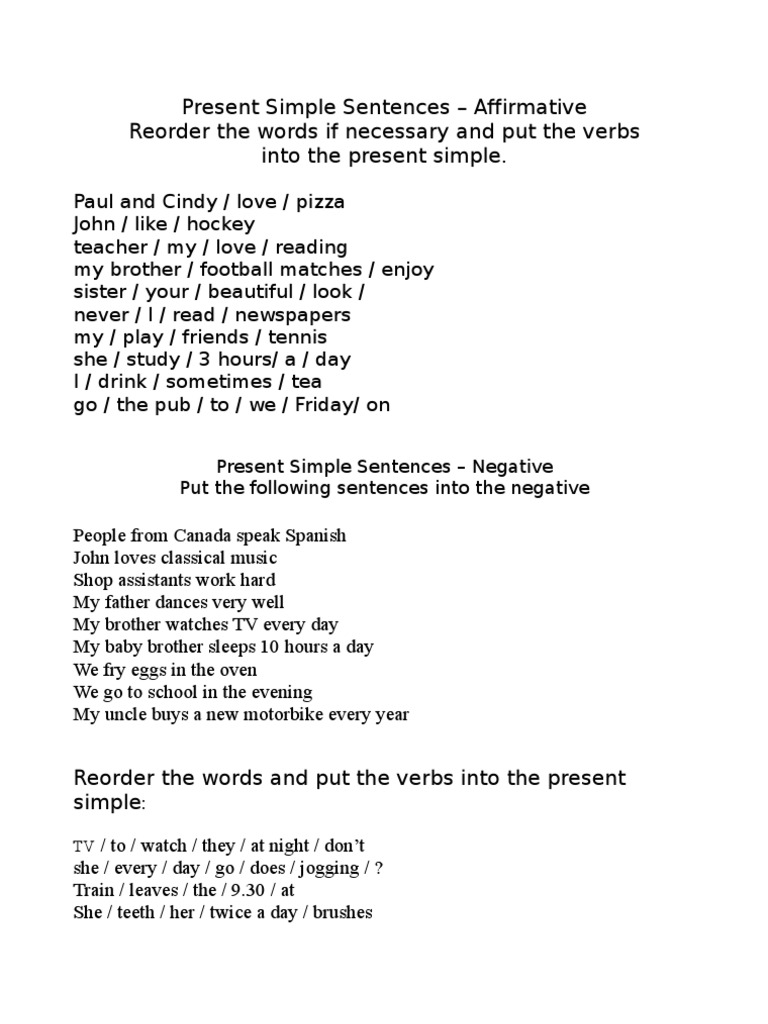 Present Simple Beginner Exercises | PDF | Grammar | Linguistics