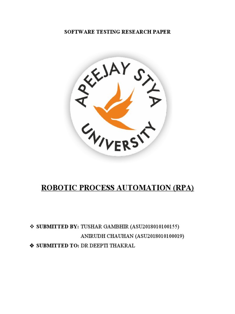 RPA in Software Testing Research | PDF | Automation | Artificial ...