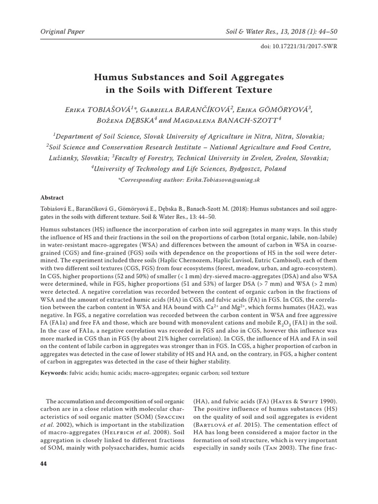 Humus Substances and Soil Aggregates | PDF | Soil | Physical Sciences