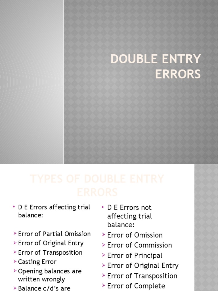 Double Entry Errors | PDF | Money | Financial Services