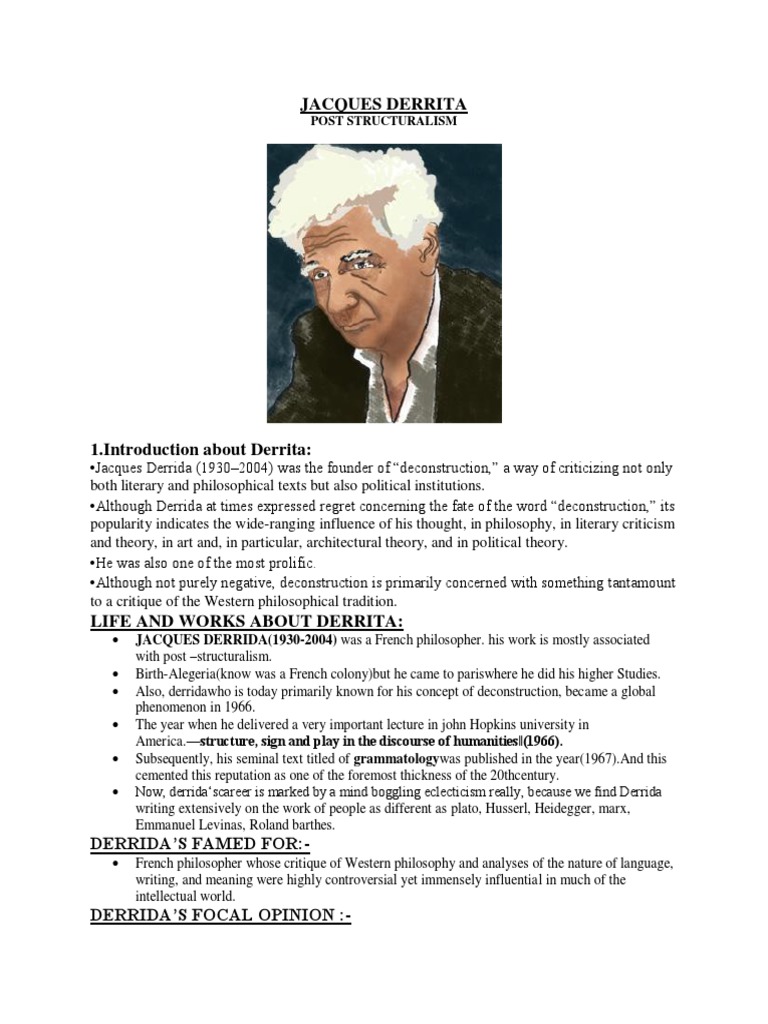 Jacques Derrita Post Structuralism PDF Deconstruction Jacques