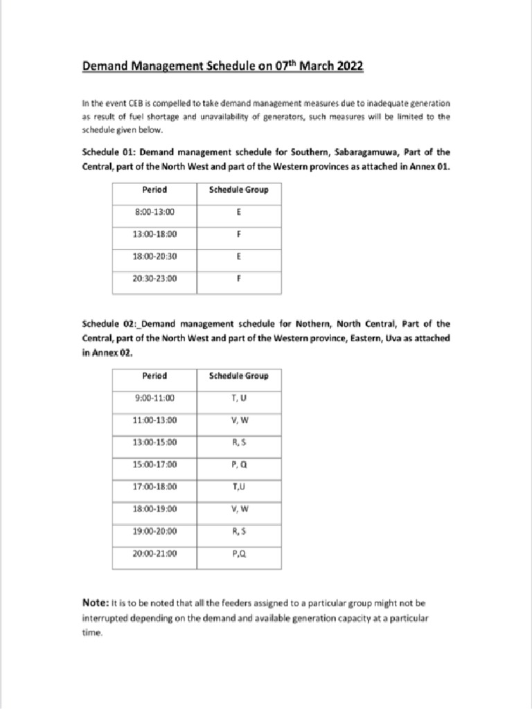 E 07032022 Power Interruption Schedule 1 PDF Sri Lanka