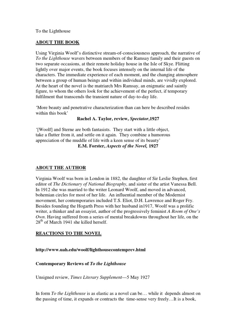 Virginia Woolf's To the Lighthouse Overview | PDF | Virginia Woolf | To ...