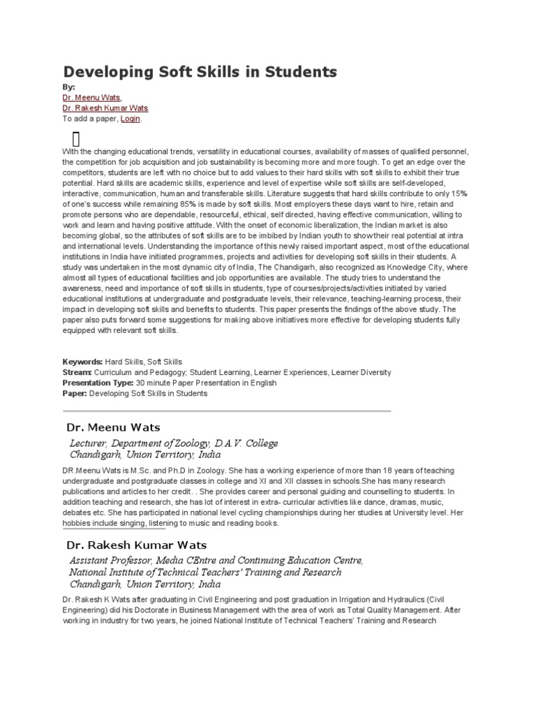 Enhancing Students' Soft Skills | PDF | Teachers | Employment