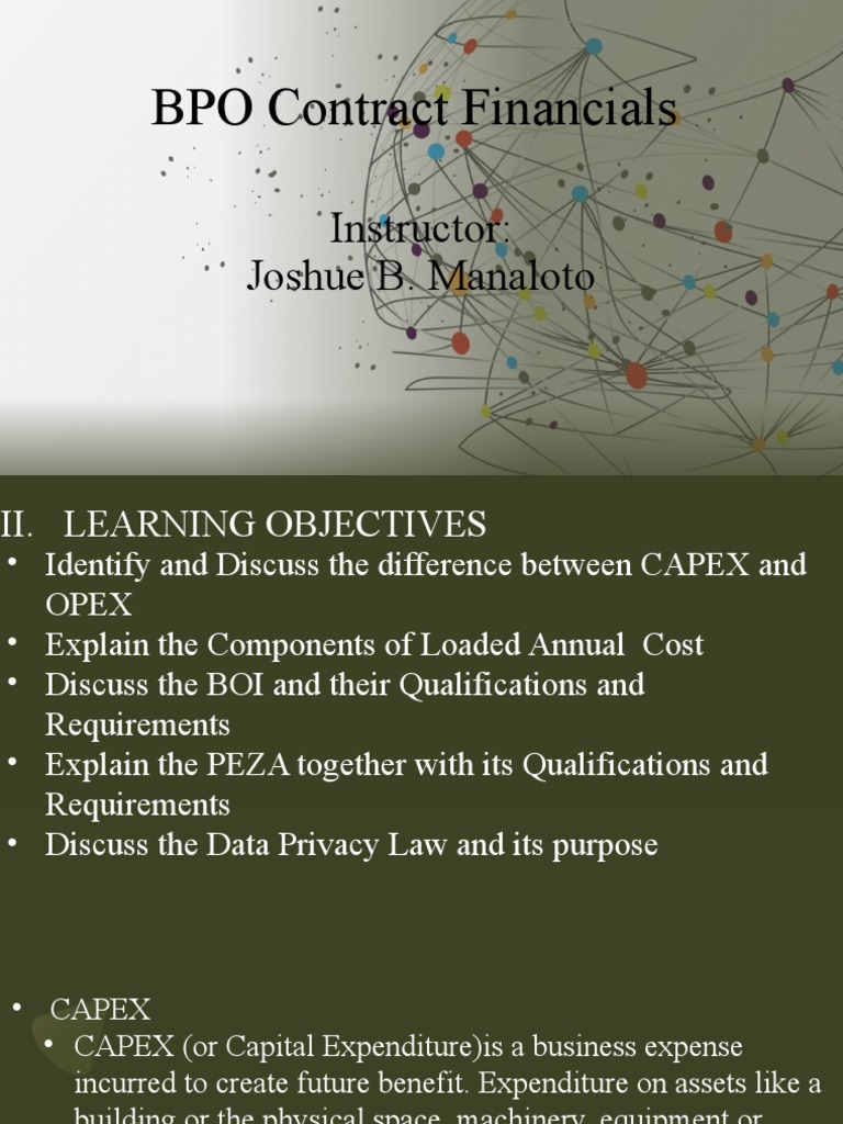 BPO Contract Financials: Instructor: Joshue B. Manaloto | PDF ...