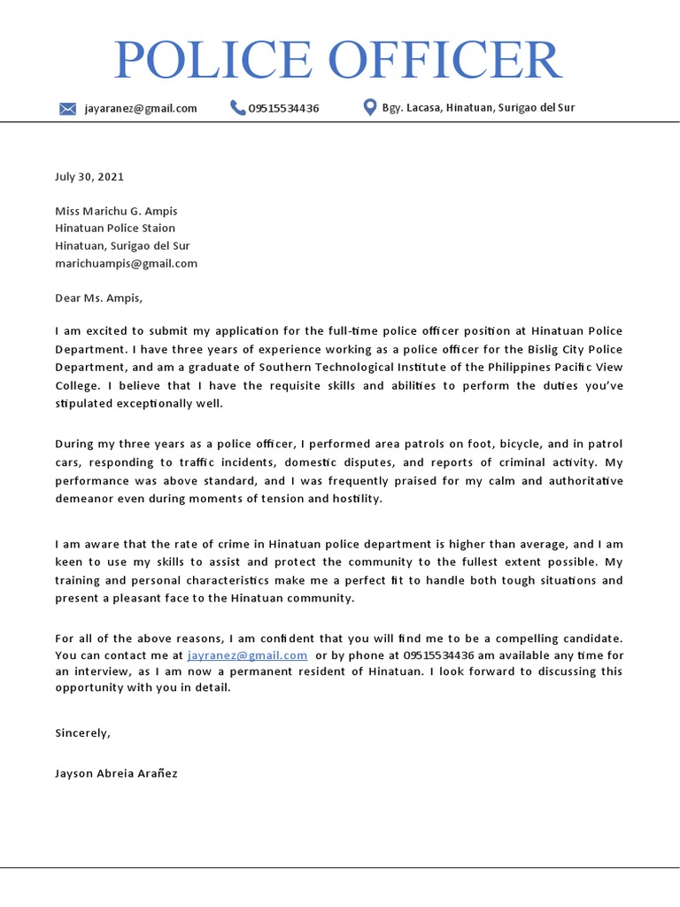 Application for Police Officer Position | PDF | Police | Justice