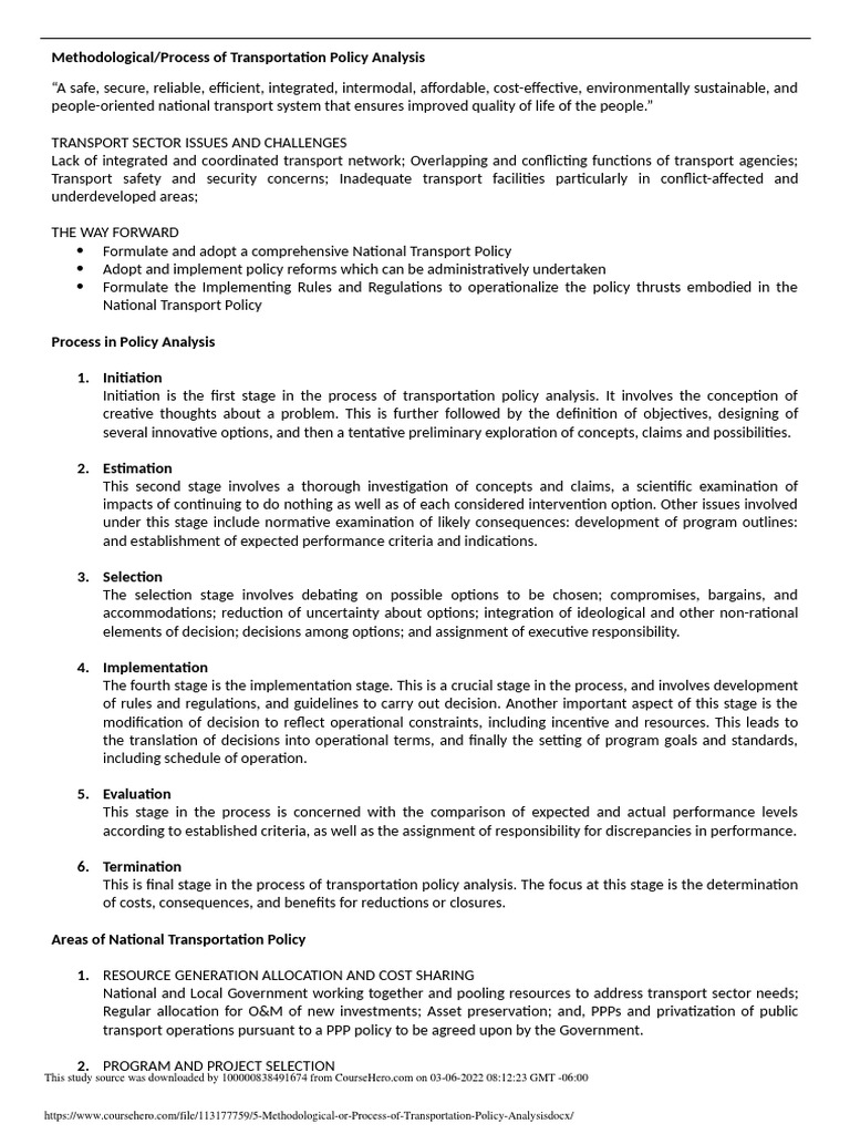 Methodological Or Process Of Transportation Policy Analysis PDF