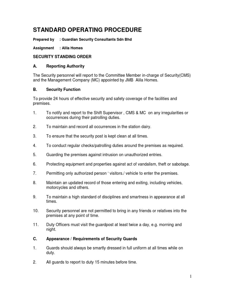 Alila Homes Standard Operating Procedure PDF Security Guard
