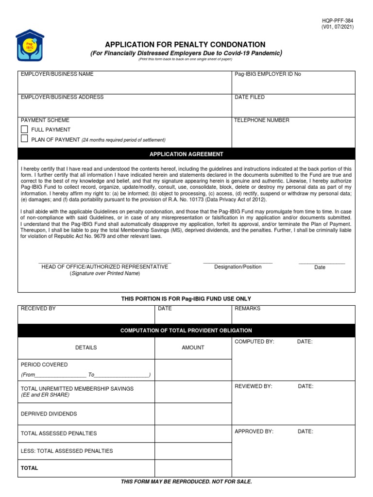 Pag-IBIG Penalty Condonation Application | PDF | Government | Justice