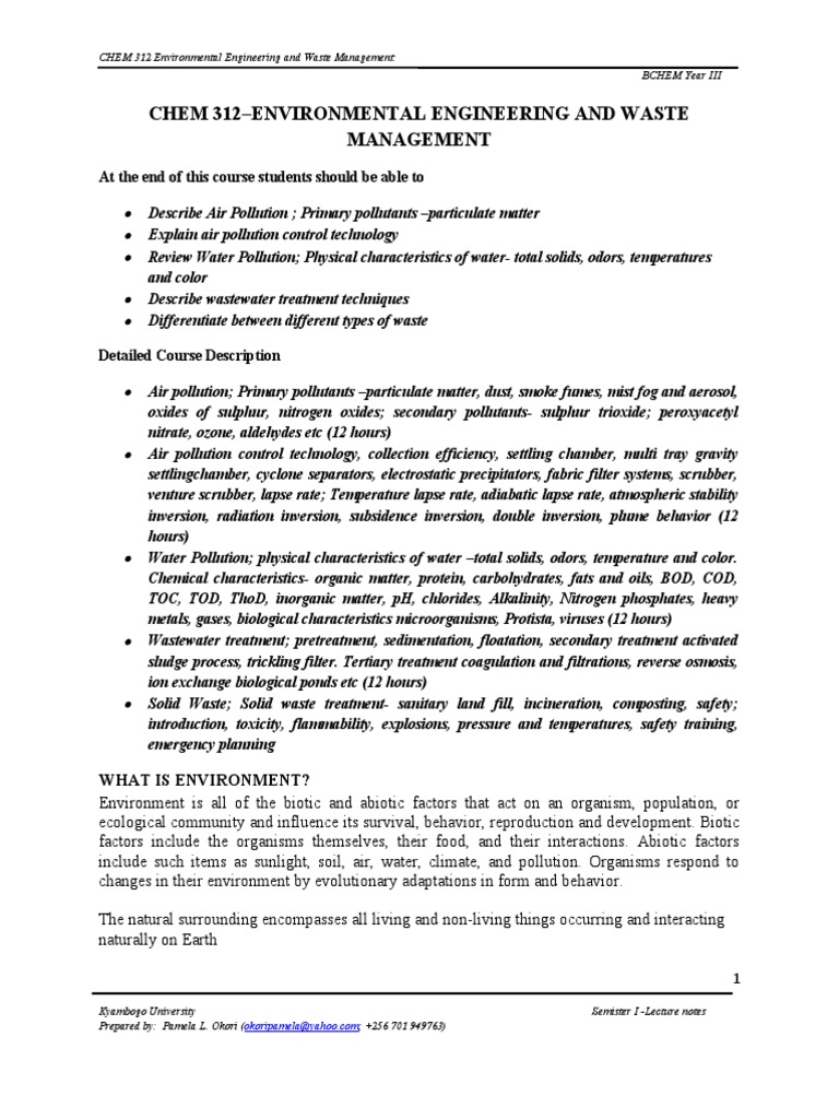 Environmental Engineering CHE | PDF | Science & Mathematics