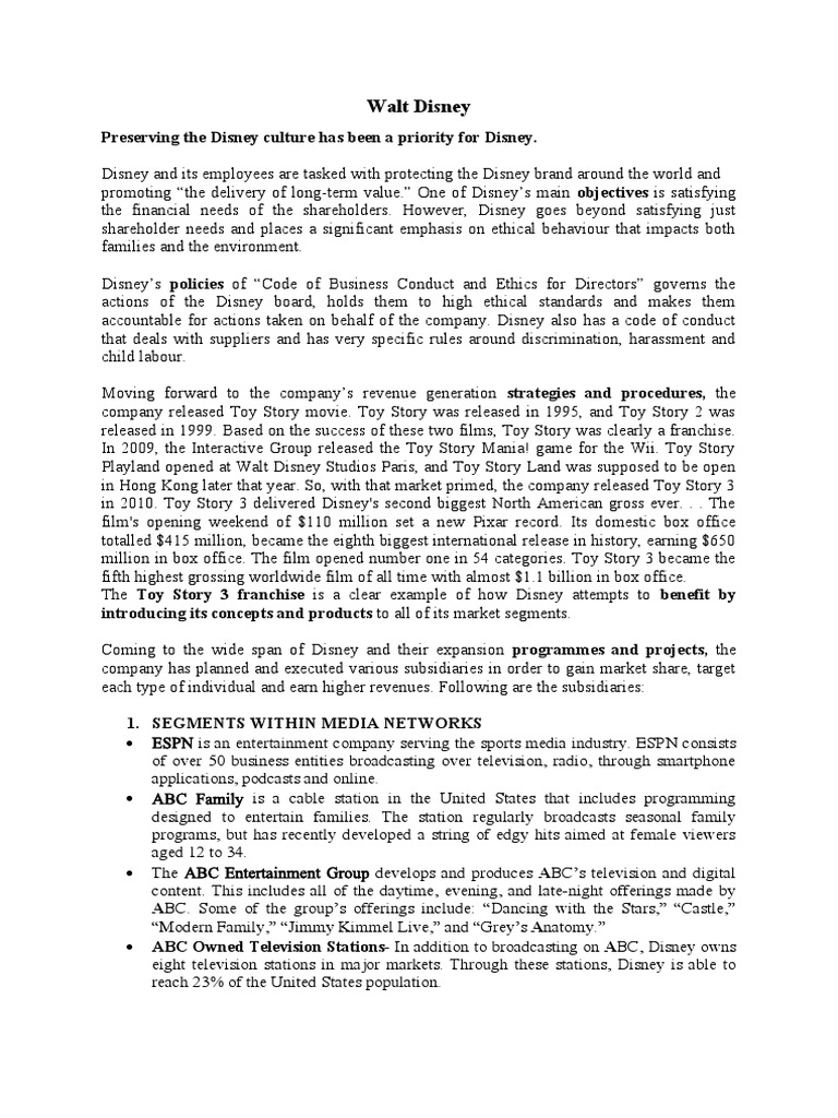 Walt Disney Case Study PDF The Walt Disney Company American