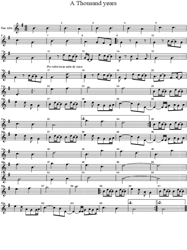A Thousand Years Sax Alto PDF