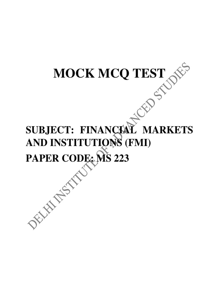 MBA 223 Financial Markets Institutions PDF Money Market Commercial Paper