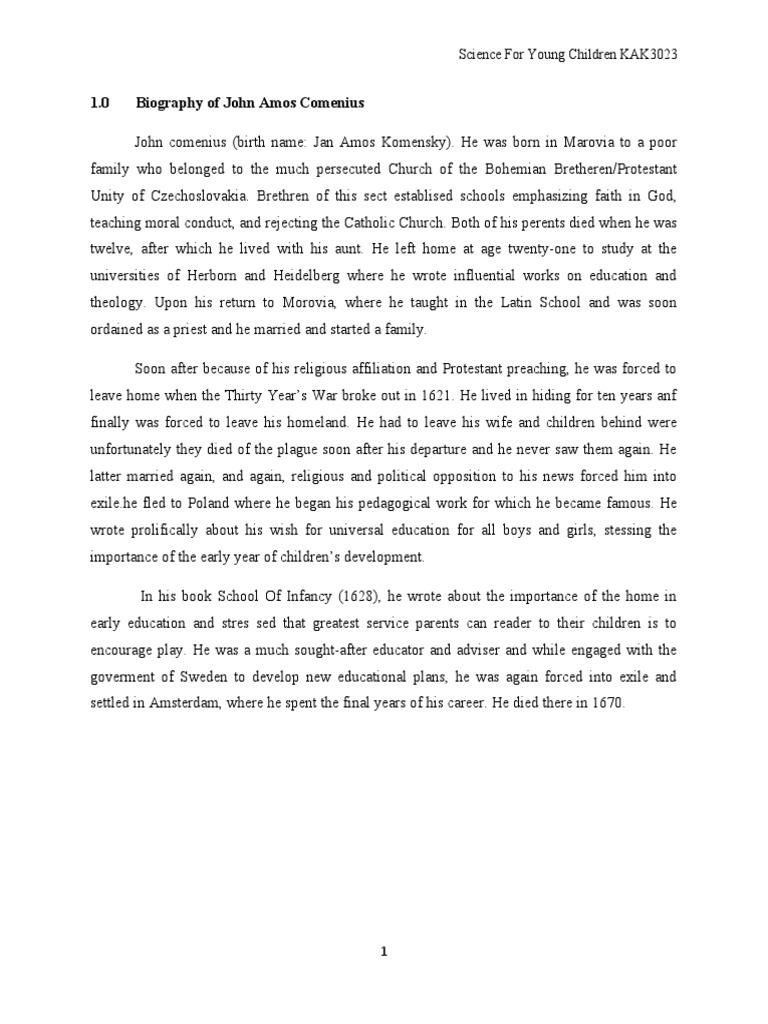 1.0 Biography of John Amos Comenius Science For Young Children KAK3023