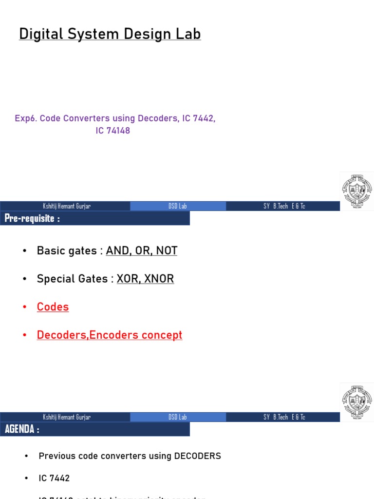 Digital System Design Lab Exp6. Code Converters Using Decoders, IC