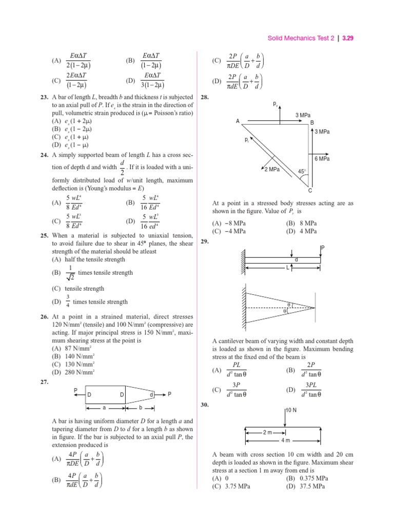 Solid Mechanics GATE Practice Questions | PDF | Strength Of Materials ...