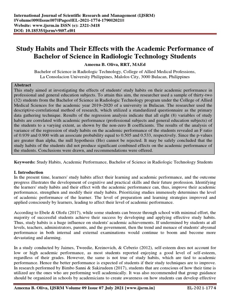 Study Habits and Academic Performance in Radtech | PDF | P Value ...