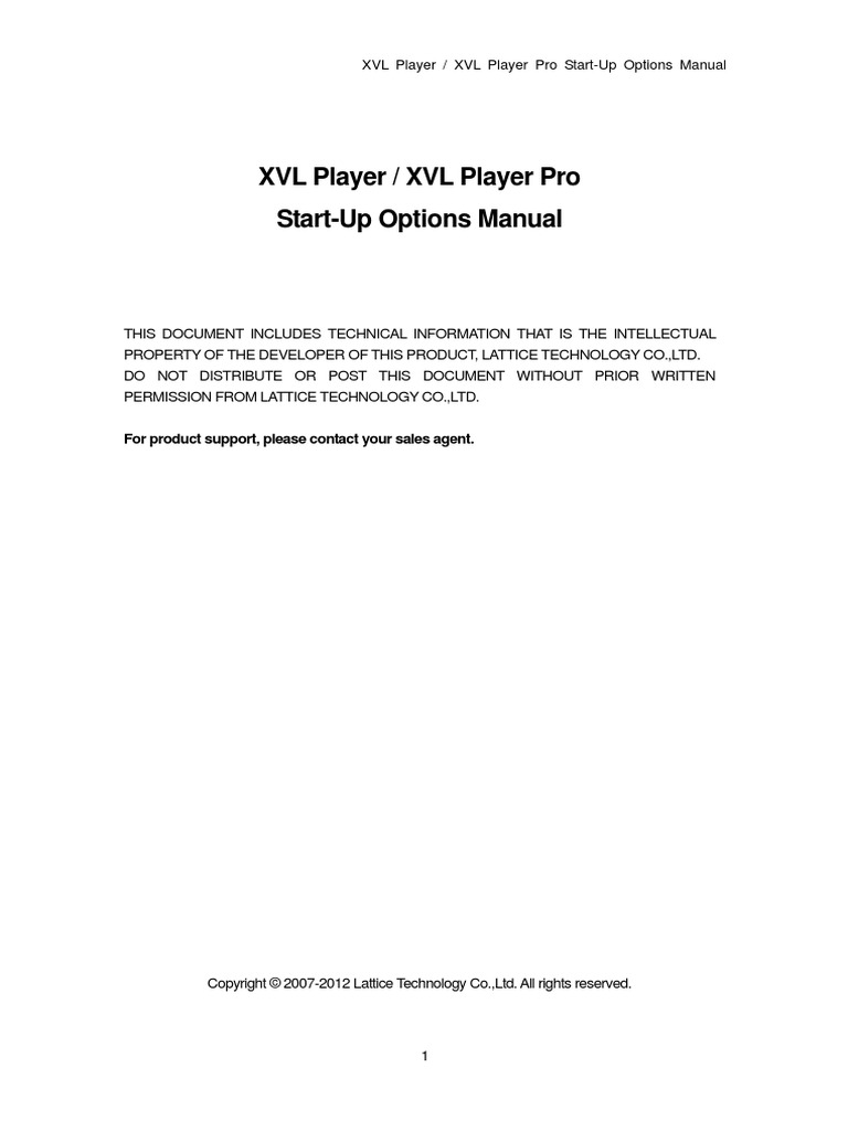 XVL Player / XVL Player Pro StartUp Options Manual For Product